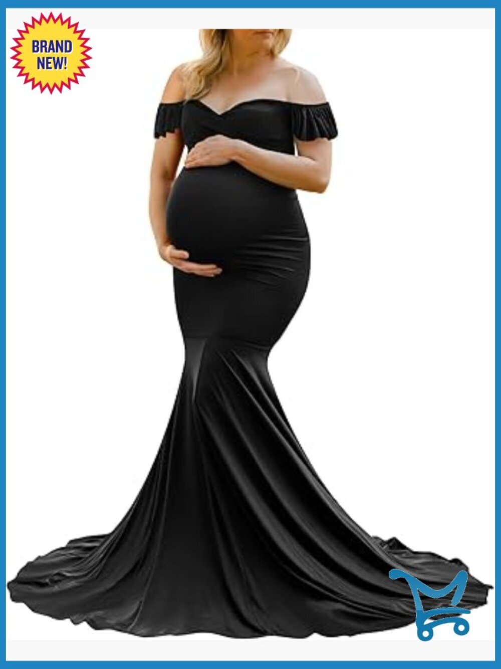 Off Shoulder Ruffle Sleeve Fitted Maxi Maternity Dress for Photoshoot Baby